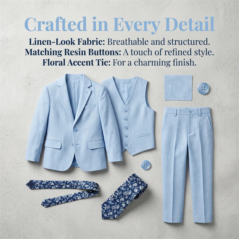 24H Ship Summer Linen Suit Set for Boys 3-14 Yrs, Breathable Lightweight Beach Wedding Suit for Kids, Communion High-End Suits
