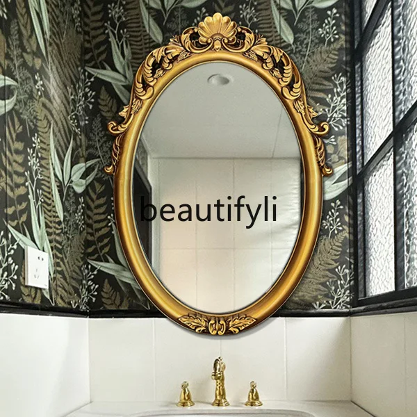 

Vintage European oval bathroom decorative mirror wall-mounted vanity mirror American vanity mirror