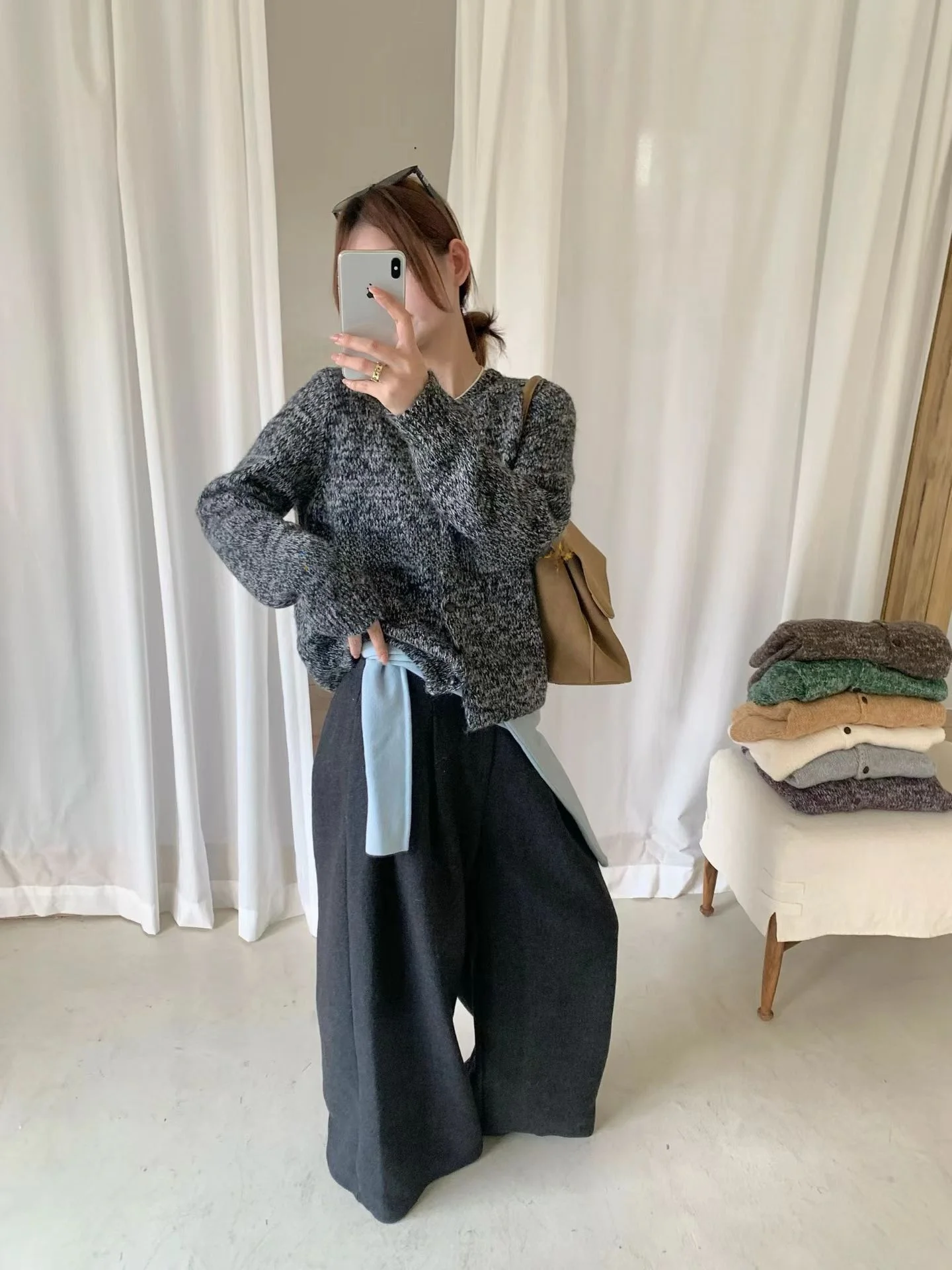 Korean Sle round Ne Pure Color Knitted Sweater Cardigan Floral Tead Autumn Winter Warm Loose Fit Long Sve Women's Fa...