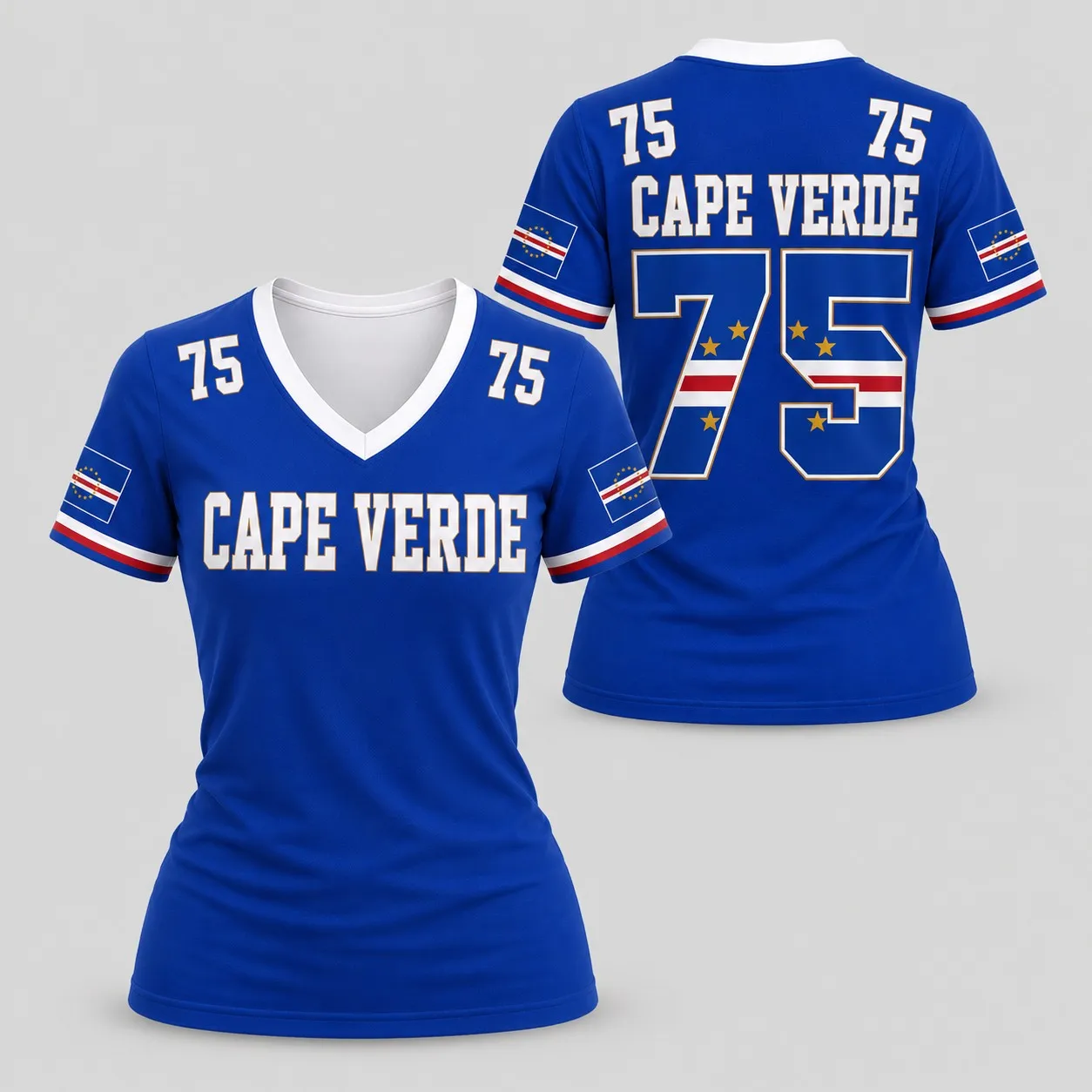 Summer Women's Fashion Street Style T-shirt with Cape Verde Print V-neck Short Sleeve Casual Party T-shirt Birthday Gift