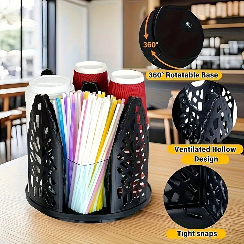 360° Rotating Disposable Cup and Lid Holder, Countertop Coffee Station Organizer for Home Office Cafe