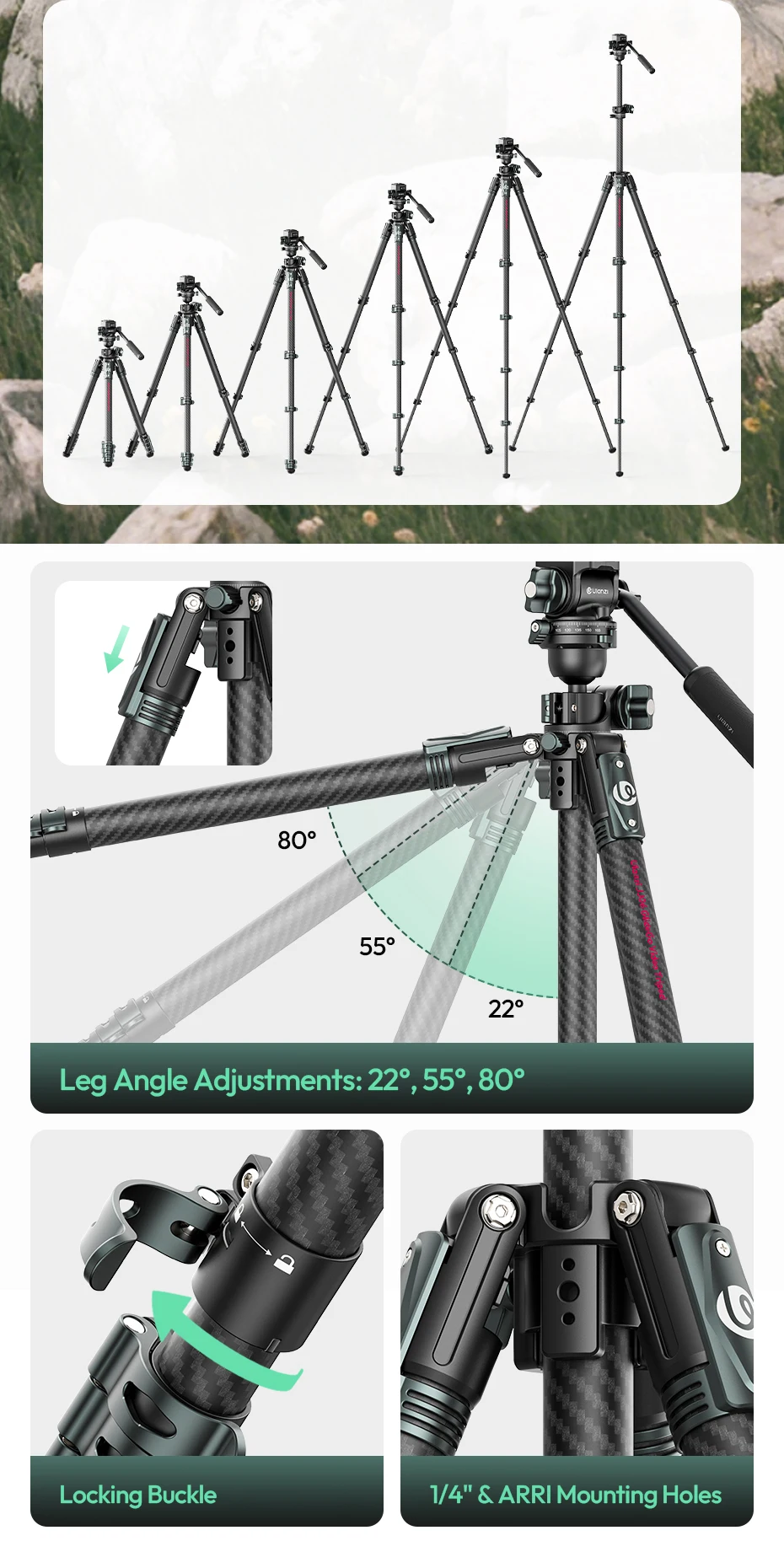 Ulanzi JJ06 GlideGo Video-Reisestativ für Canon Nikon Sony DSLR-Kamera, 5 kg Last, vertikal, horizontal, mit Uka-Schnellverschluss – Detail 9