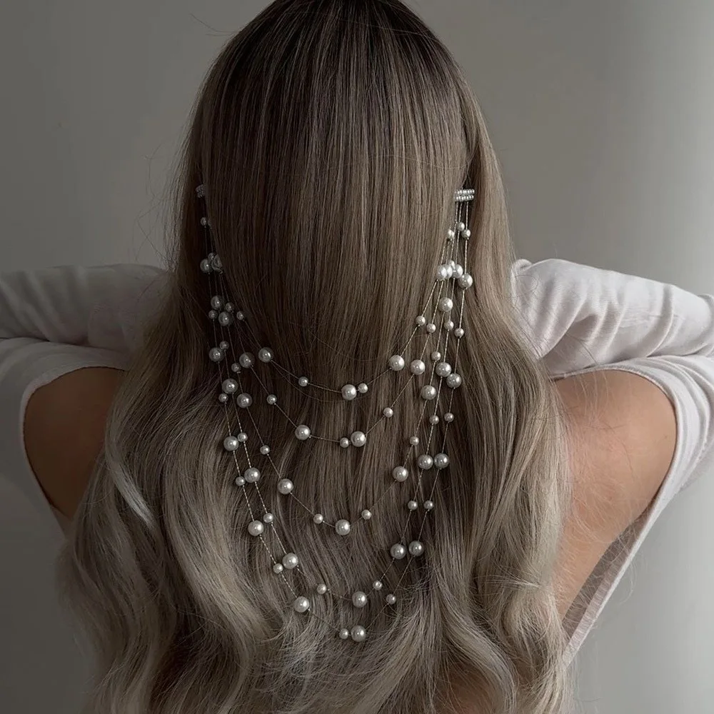 1Pcs Pearl Tassel Beaded Hair Clip - Retro Elegant Versatile Pin Light Luxury Hair Accessories Banquet Evening Dress Gift