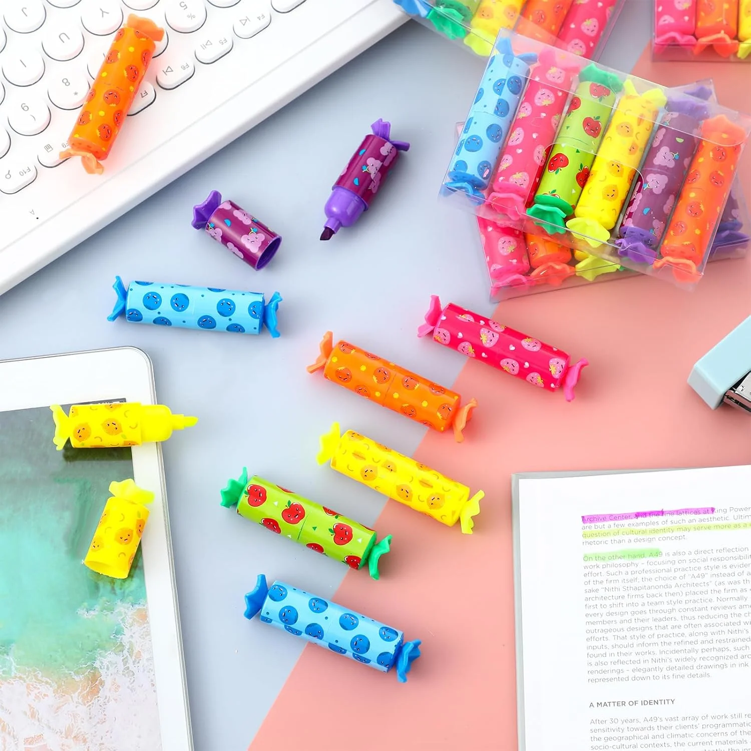 6Pcs Colorful Mini Highlighter Candy Pastel Cute Chisel Tip Marker Pen For Party Birthday Drawing Poster Diary School Supplies