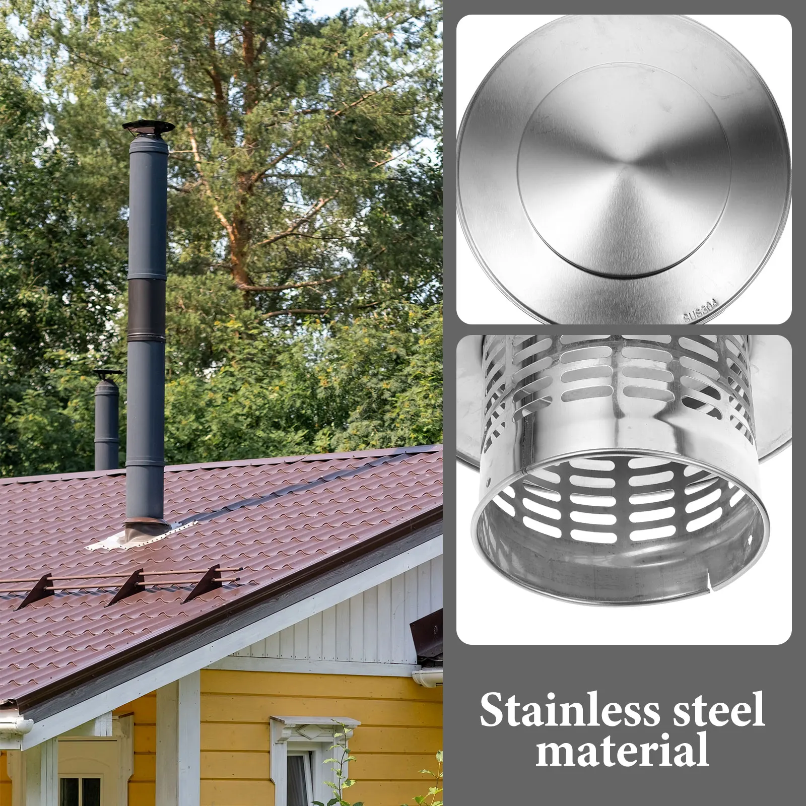 

Umbrella Chimney Rain Hat Exhaust Pipe Cap Stainless Steel Cover Suite Round Caps Exhaust outside Protection Cover for Wood