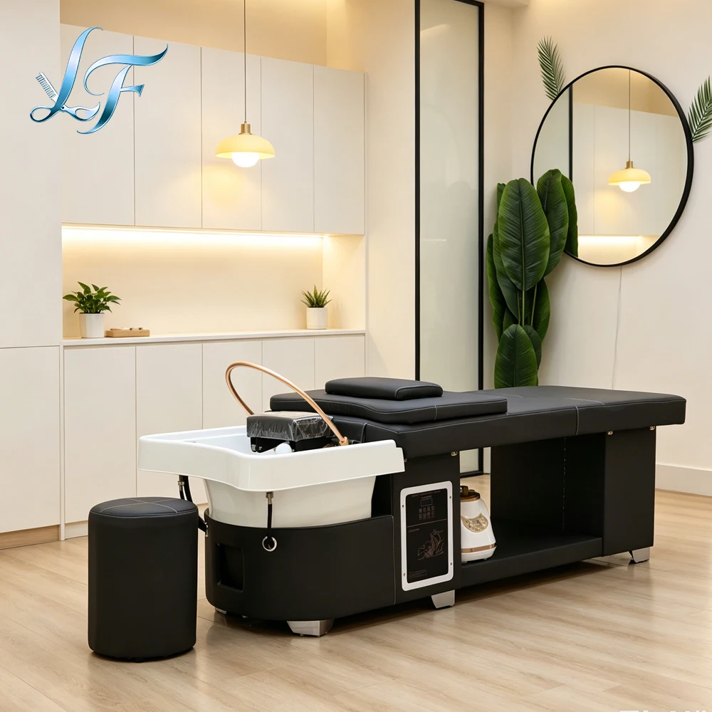 

Japanese Head Spa Waterfall Shampoo Bed With Water Cycle Fumigation Equipment And Storage Space