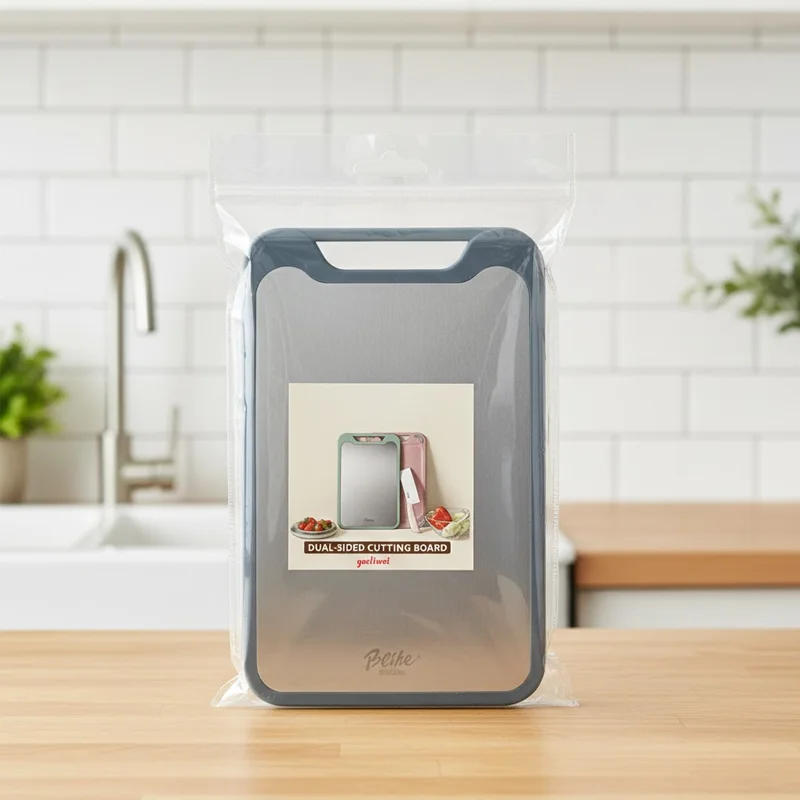 Schneidebrett mit zwei Seiten aus Edelstahl und Kunststoff, multifunktional, zum Schneiden von Gemüse und Fleisch, Küchenutensilien-Set