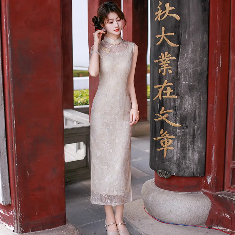 

Lace Embroidery New Chinese Suzhou Long Qipao Improved Young Female Qipao Spring/Summer Evening Dress