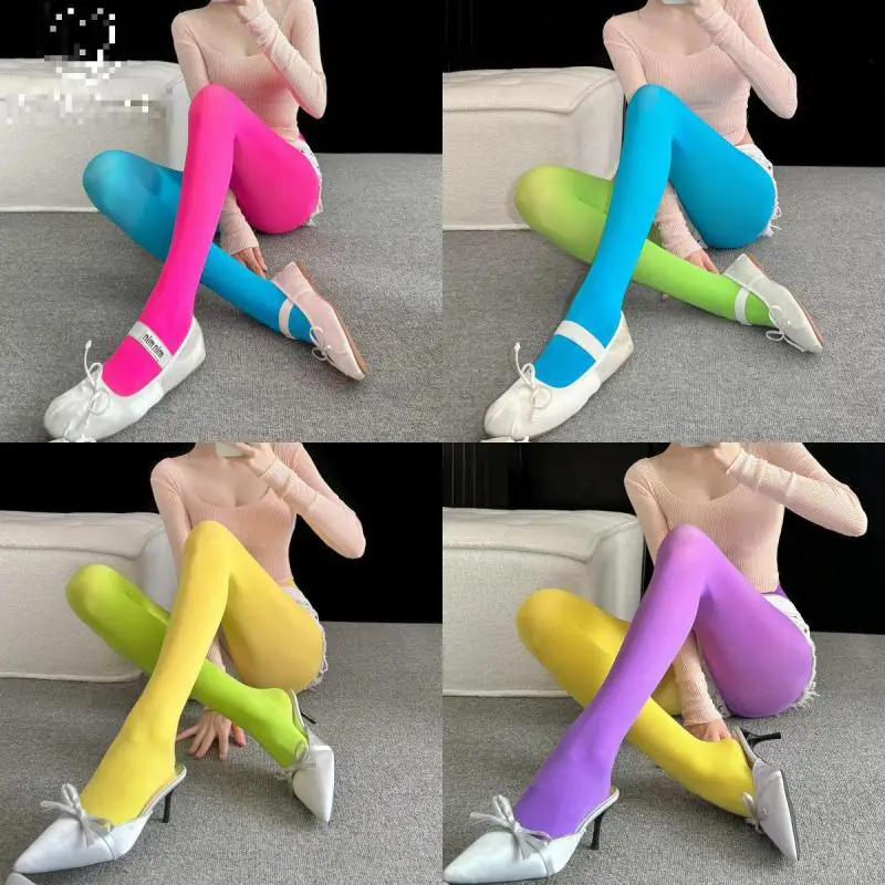 1 Pairs Women Dopamine Color AB Mismatched Velvet Tights For Ladies Spring Autumn Asymmetric Splicing Pantyhose Comfort Socks
