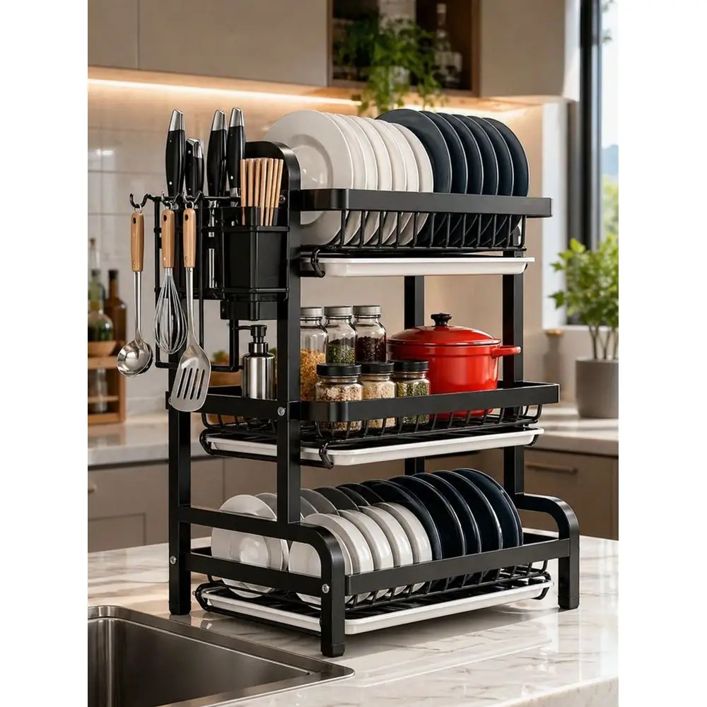 

Kitchen Dish Drying Rack With Cutlery Rack An Excellent Kitchen Countertop Organizer For Storing Bowls, Plates, Cups, Knives, F