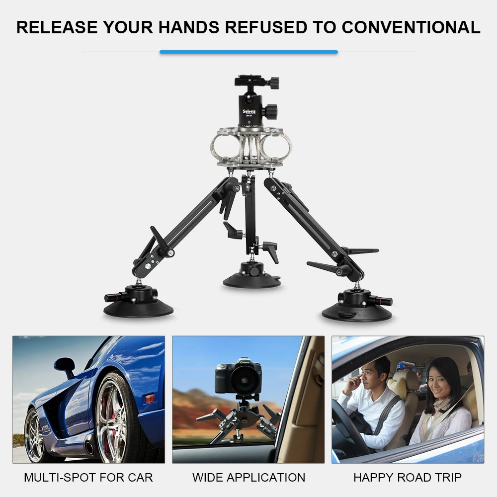 Selens SK-1 Aluminium Alloy 60kg Load Solid Car Suction Cup Mount Holder Dslr Camera Tripod For Gimbal Stabilizer Support