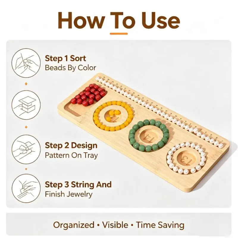 Wood Bead Board Jewelry Making Tray Size Measuring Tool For Bracelet Necklace Design Layout Handmade Craft Supplies - view 4