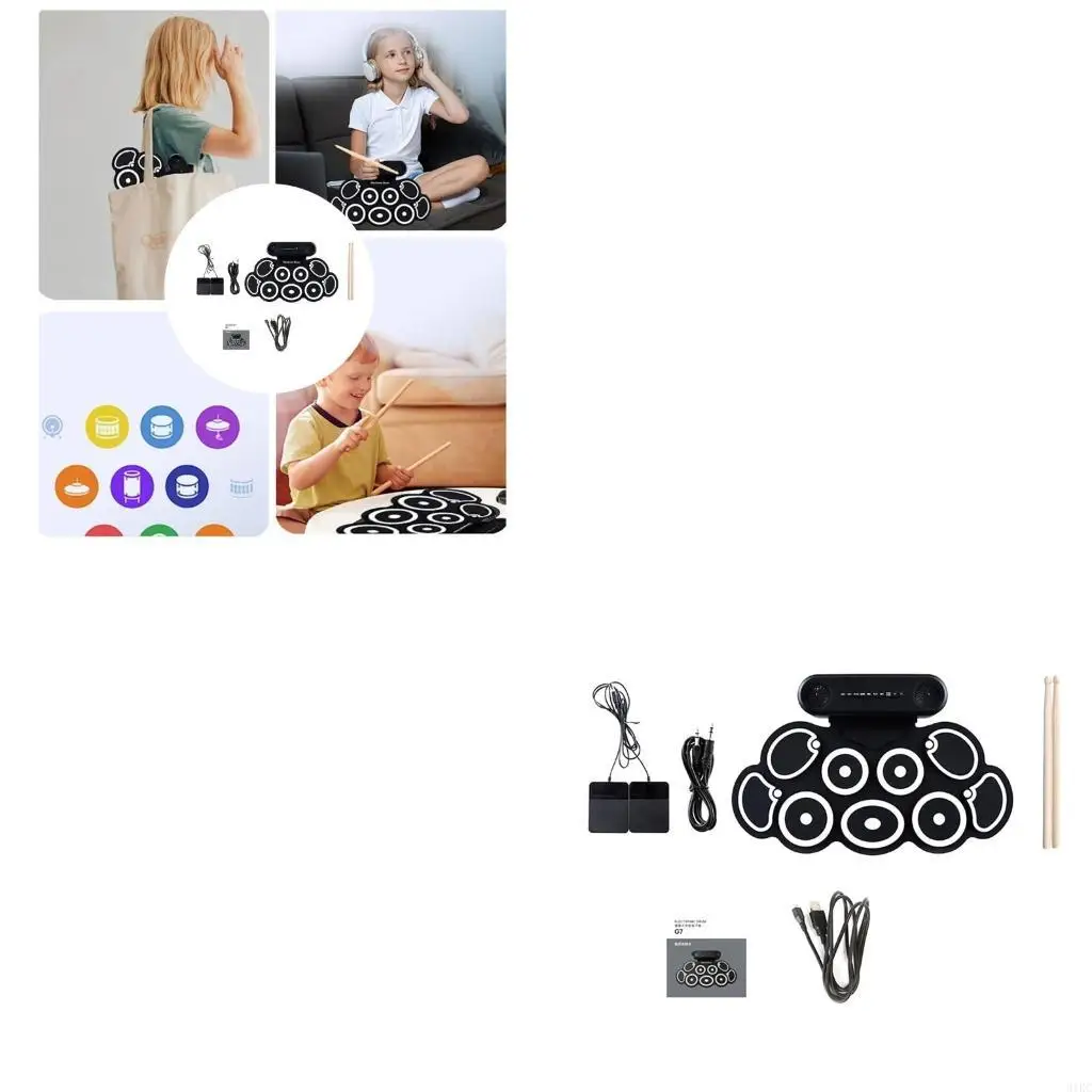 

Foldable USB Rolling Up Drum Pads Travel Drum Set for Kids with Foot Pedals