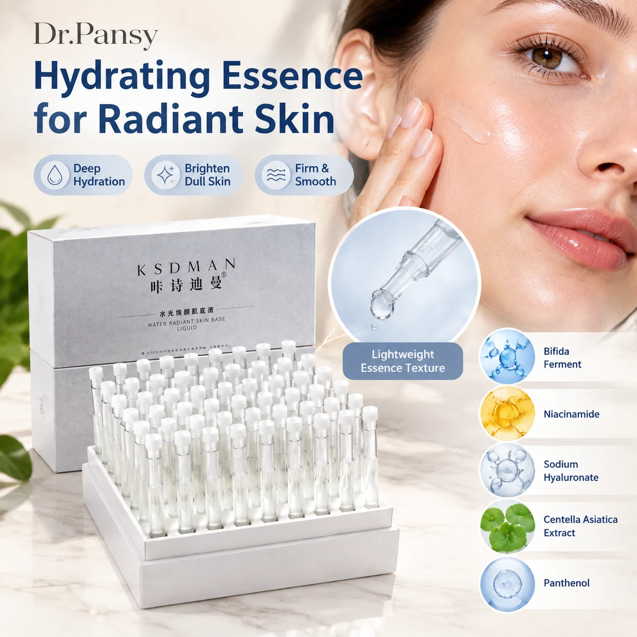 Dr.Pansy Water Radiant Skin Base Liquid with Bifida Ferment Niacinamide for Hydrating Brightening Firming Soothing Repair 3