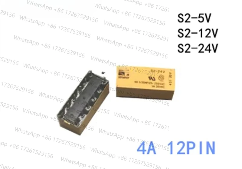 2PCS/lot 100%New Relay S2-5V S2-12V S2-24V S2 5V S2 12V S2 24V 4A 12PIN 5V 12V 24V
