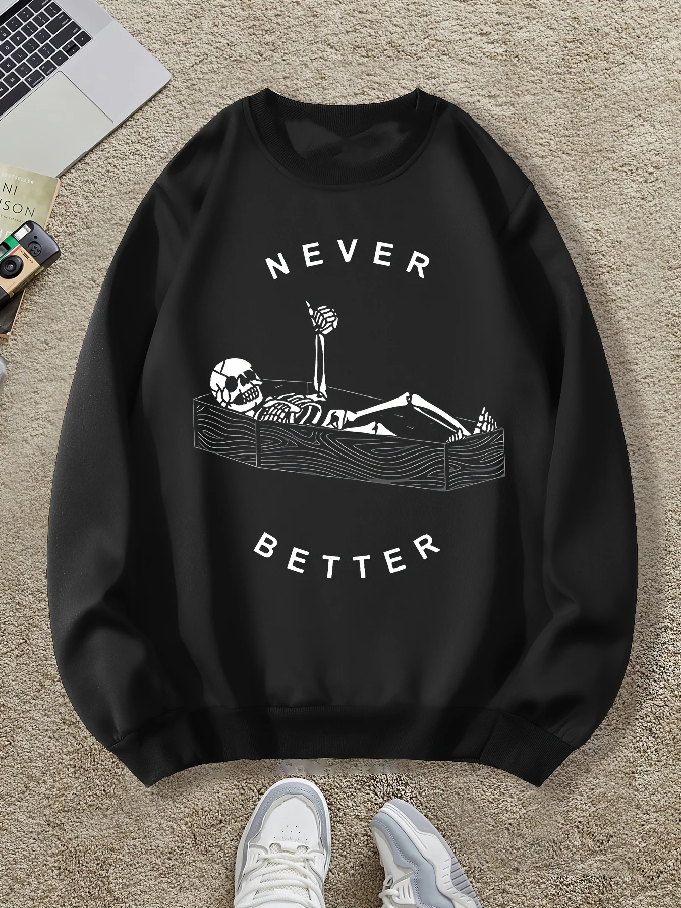 

Fun Skull Pattern Print Autumn and Winter Men's and Women's Long Sleeved Sportswear Sweatshirt Casual Loose Outdoor Street