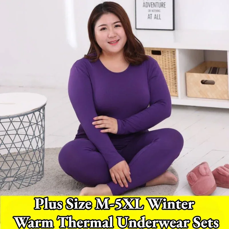 Women's Thermal Underwear Sets Woman Winter Warm Long Johns Set Ladies Sleepwear Keep Warm Lingerie Plus Size M-5XL Homewear