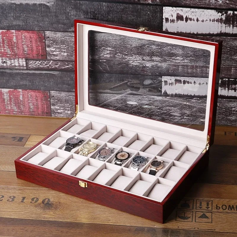 Luxury Watch Boxes Dustproof Large Capacity 24 Slots Watch Box Retro Desktop Watches Storage Case Multifunctional Watches Cases