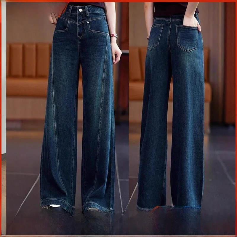 

Blue Wide Leg Loose Jeans Women's Spring Summer 2025 New Style High Waist Straight Tube Pants Casual No Ironing Treatment