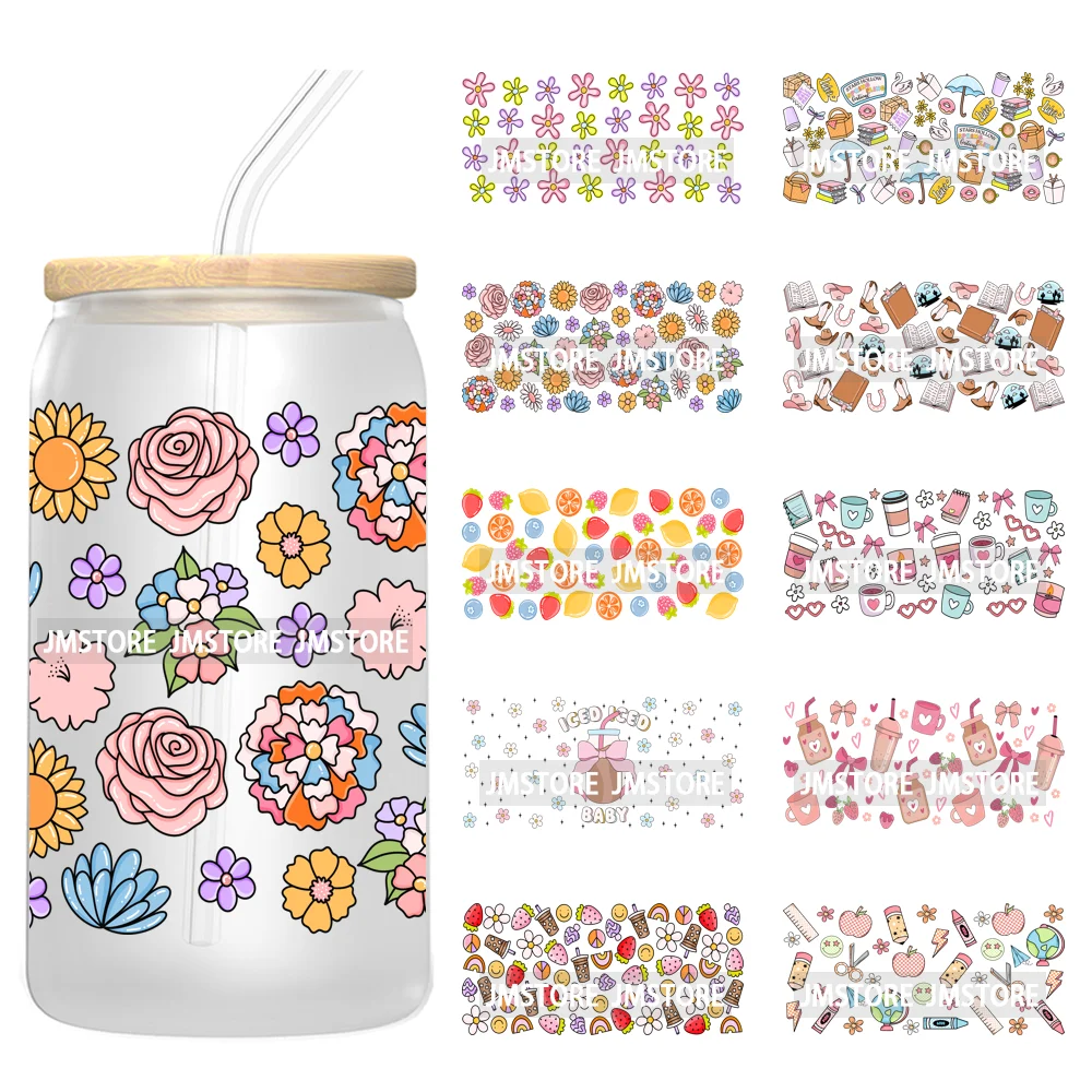 

Books Coffee Bookish Girly Cowgirl Coquette UV DTF Sticker For 16OZ Libbey Glass Cup Can Wrap Transfer Stickers Custom Labels