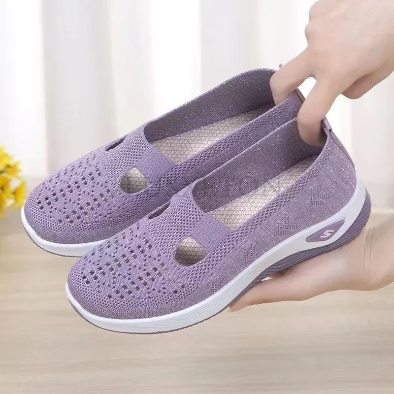 Women Flat Shoes 2024 Summer New Women Fashion Comfortable Soft Sole Breathable Hollow Casual Mesh Sports Shoes