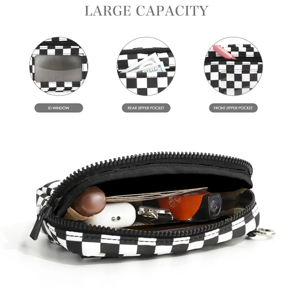 Damen-Geldbörse, niedliches Karomuster, mehrere Kreditkartenfächer, durchsichtiges Ausweisfenster, großes Fassungsvermögen, Reißverschluss, Clutch, leicht, für Reisen geeignet – Detail 2