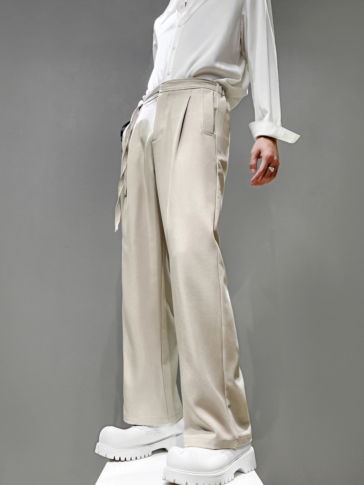 

Мужские модные брюки 2025 года в корейском стиле, прямые, с поясом, универсальные, повседневные, для осени