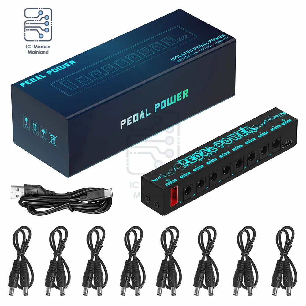 5V/2.1A Independent 8-Channel Instrument Effects Power SupplyMetal CasePure and Low NoiseInstrument Multi-Effects Power Supply