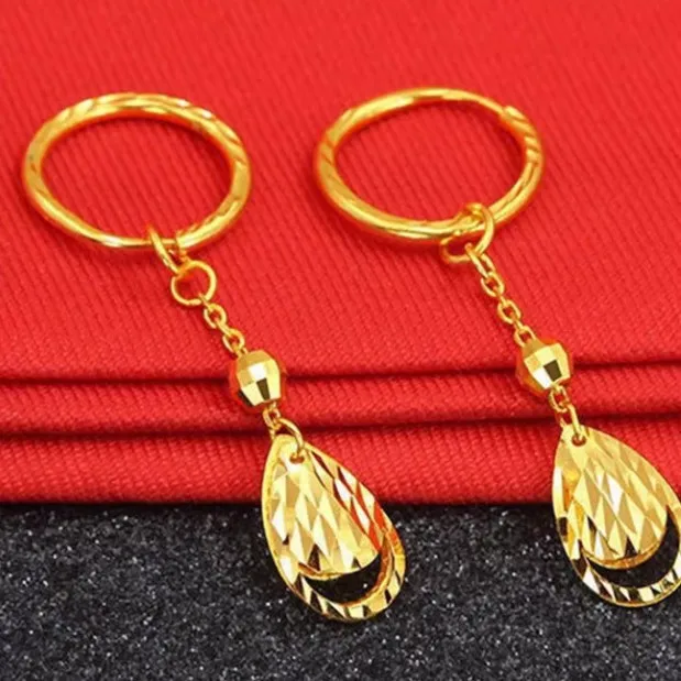 Luxury 24K 9999 Pure Gold real gold Tassel Water Drop Earrings Women's Transfer Beads Earrings