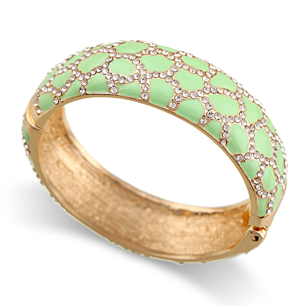 HAHA&TOTO New Arrival Lady\'s Enameled Colorful Rhinestones Fashion Bracelet Statement Chunky Bangle Women Costume Jewelry