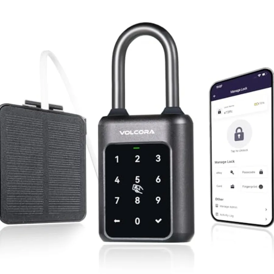 Fingerprint Padlock Smart Gym Locker Lock with Solar Panel, Electronic Digital Bluetooth App Smart Padlock with Keypad, Recharg