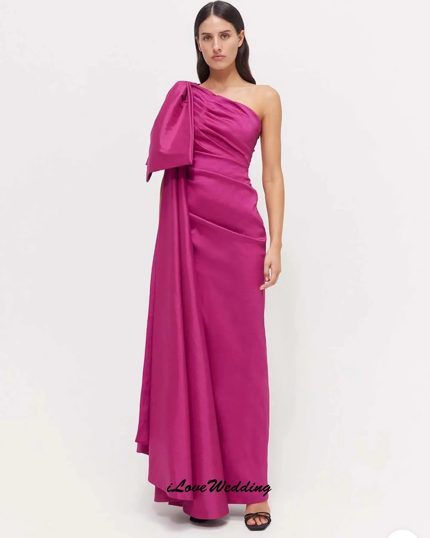 

Hot Pink One Shoulder Evening Dresses 2025 Satin Ribbosns Elegant Women Party Dress For Women Formal Gowns Maxi Dress Customized