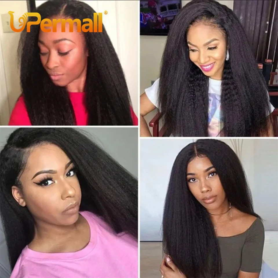 Upermall Soft Kinky Straight Human Hair Bundles 1/3/4 Yaki Deals 8-30 Inch 100% Brazilian Remy Weave For Women Natural Color 10A