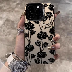 Full Screen of Roses Phone Cases for iPhone 14 15 Pro 11 12 13 ProMax X XR XSMax 12 Mini 7/8 Plus Plated Shockproof Bumper Cover