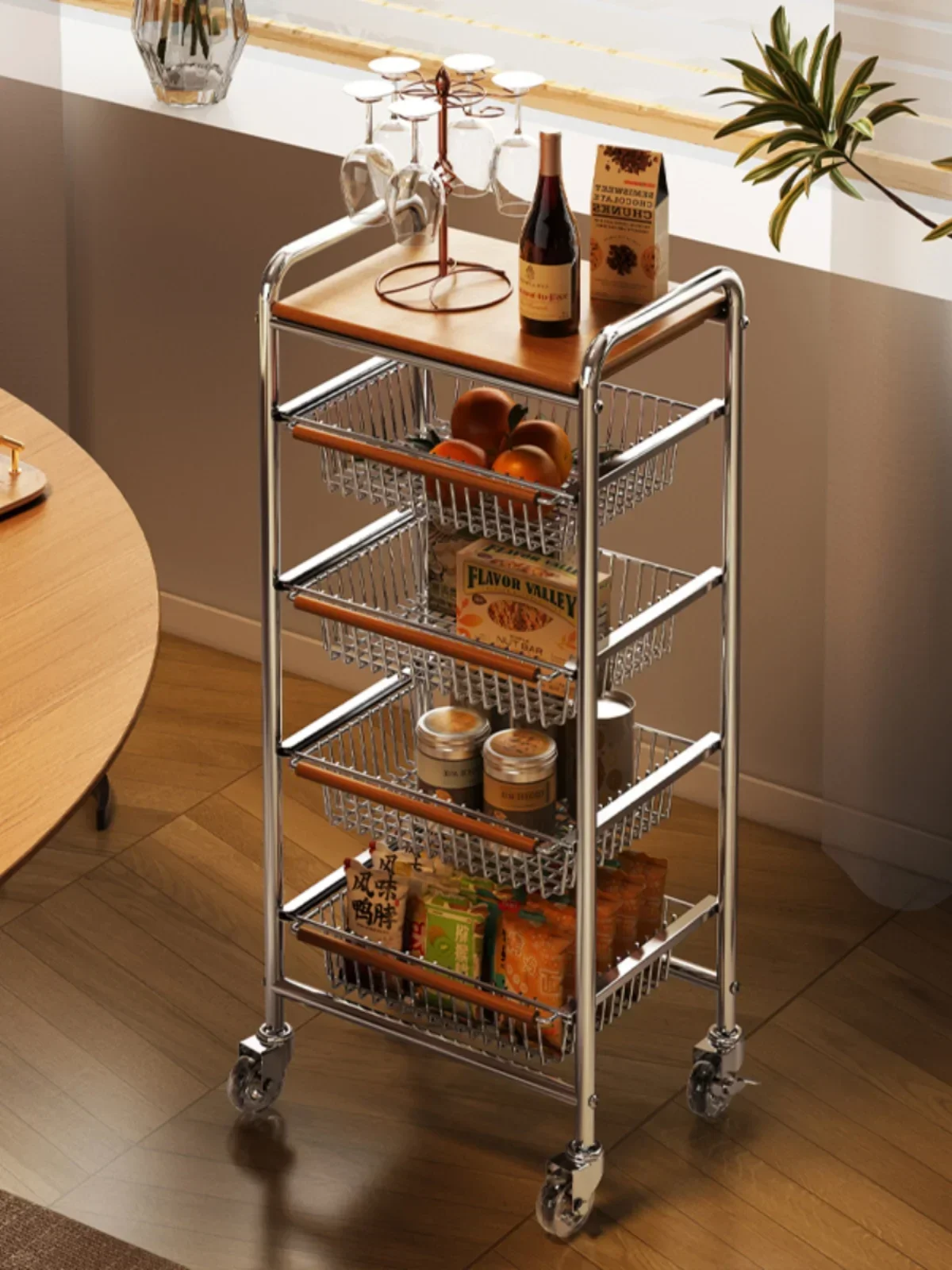 Retro style wheeled storage rack detachable multi-functional multi-layer home floor storage rack