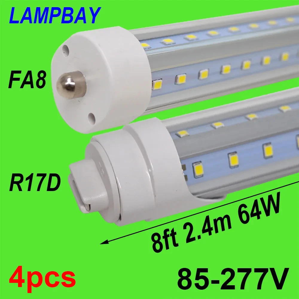 

Светодиодная лампа V-образной формы 8 футов 64 Вт 94 дюйма T8/T10/T12, замена люминесцентной лампы F96 FA8, одноконтактная R17D(HO), теплый/нейтральный/холодный белый свет