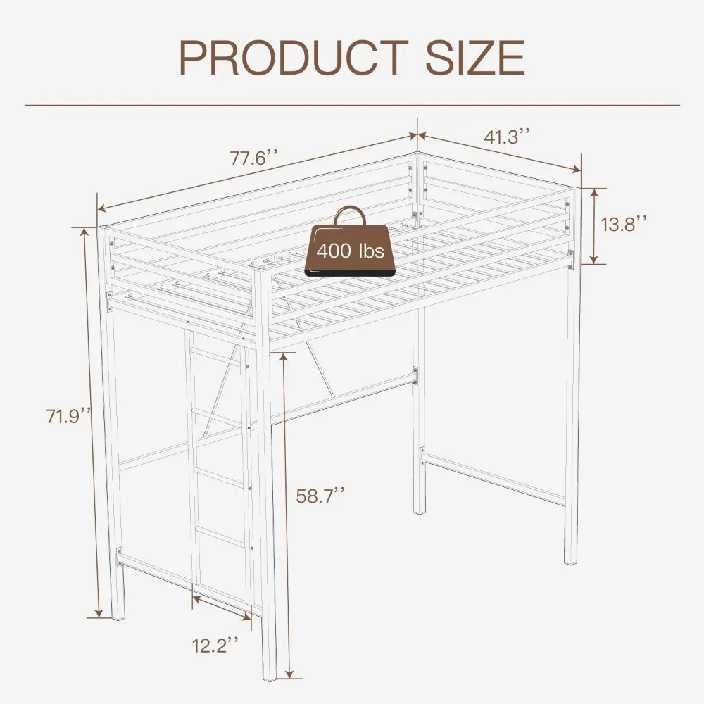 Twin Size Loft Bed Multifunctional Metal Twin Bed with Safety Guard & Removable Ladder Twin Size Beds