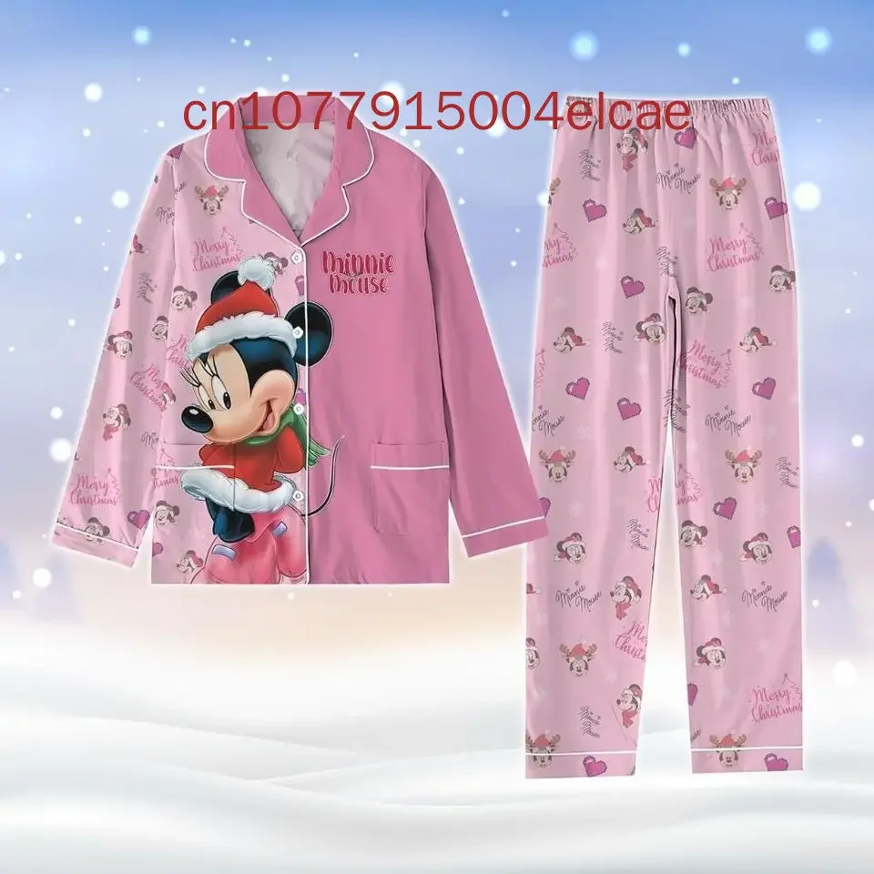 Disney Minnie Christmas Pajamas set Minnie Mouse Holiday fashionable casual men's and women's long sleeved shirt pajama set