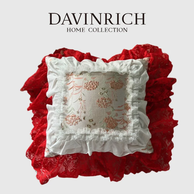 

DAVINRICH French Palace Magnificent Cushion Covers Double Lace Decorative Throw Pillow Case Floral Jacquard For Living Room Bed