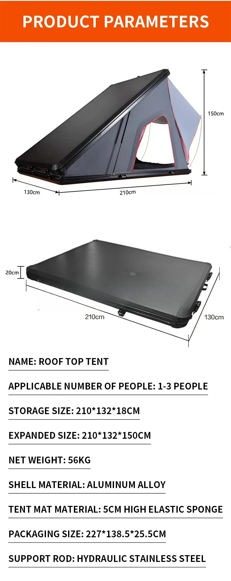 Customized Hot Selling Cheap Traveling Waterproof Hard Shell Camp Outdoor Car Roof Top Tent with Aluminum Frame