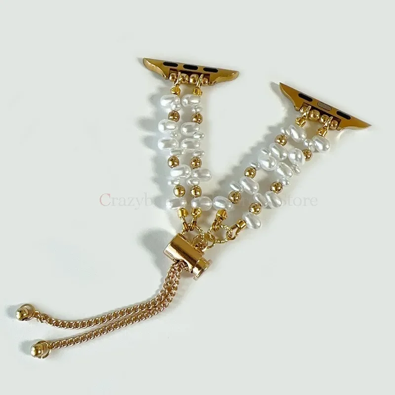 38/40/41 مللي متر معدن النساء غرامة ل IWatch 7 8 9 الفرقة 42/44/45/46/49 مللي متر ل أبل ساعة SE Ultra2 غير النظامية اللؤلؤ الذهب سوار ساعة #5