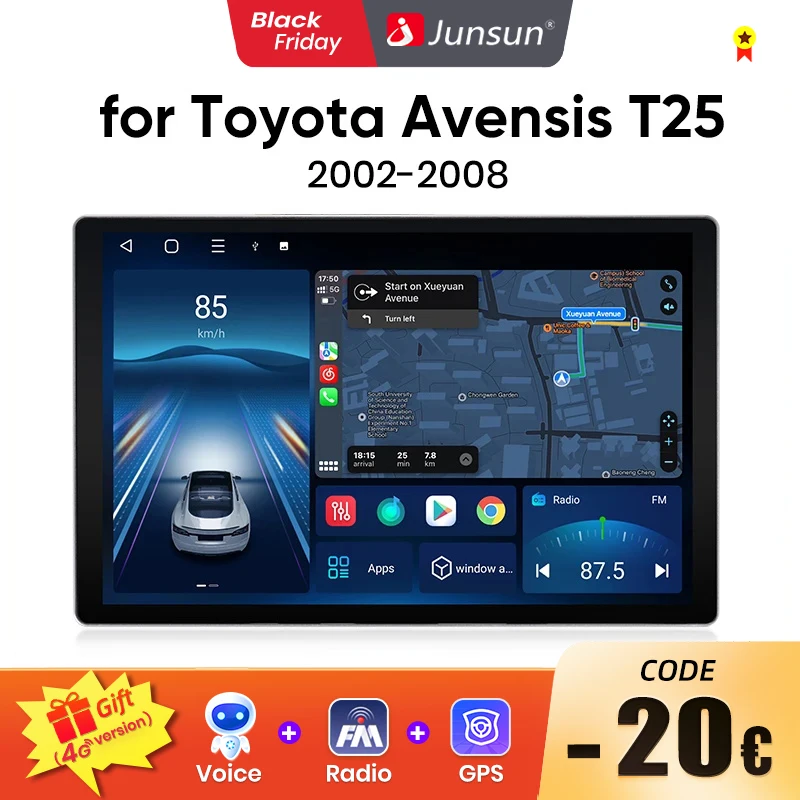 Junsun X7 PRO 11.5“ 2K Wireless CarPlay Android Auto Car Radio For Toyota Avensis T25 2002 - 2008 Multimedia autoradio