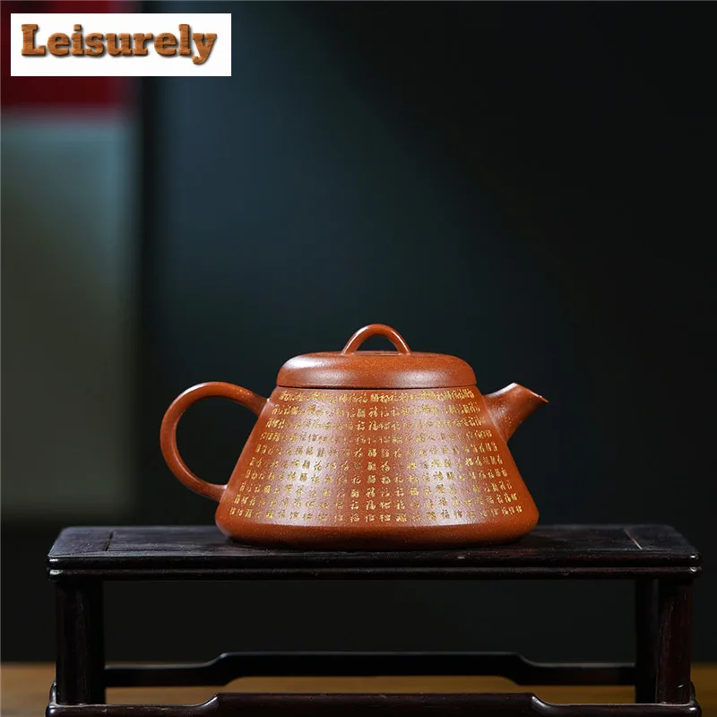 300ml Yixing Purple Clay Teapot Handmade Hundred Fortune Scoop Pot Raw Ore Red Downhill Mud Tea Brewing Kettle Infuser Zisha Tea