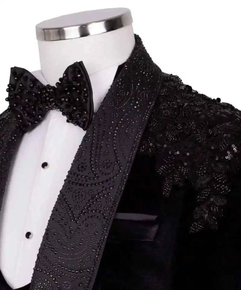 Abito da uomo di lusso 3 pezzi in rilievo di cristallo monopetto smoking da sposo da sposa formale blazer da uomo business personalizzato