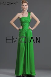 Solid Color One Shoulder A-Line Straight Neck Green Chiffon Evening Dress