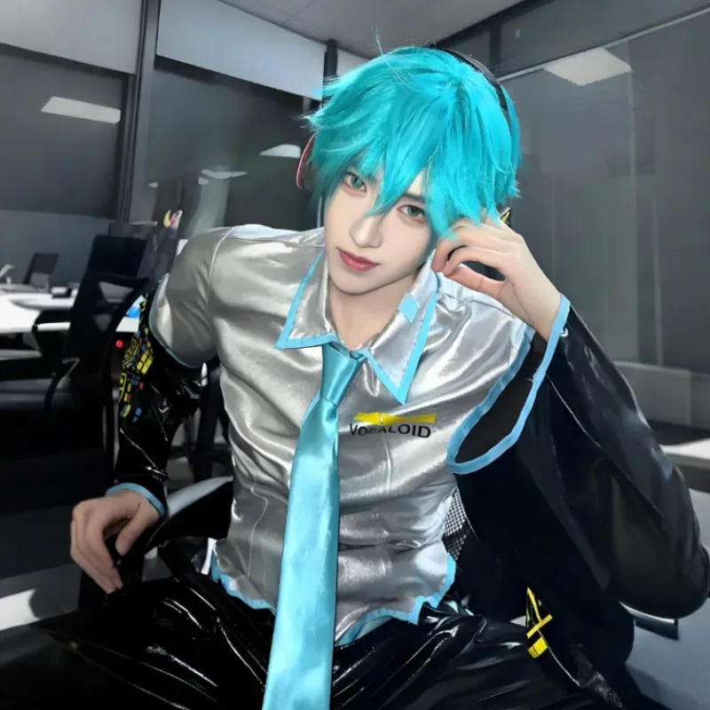 Mikuo ذكر Miku تأثيري حلي الفضة براءات الاختراع والجلود النسيج موحدة القمم السراويل اليد الأكمام مجموعة أنيمي كرنفال فستان الحفلات