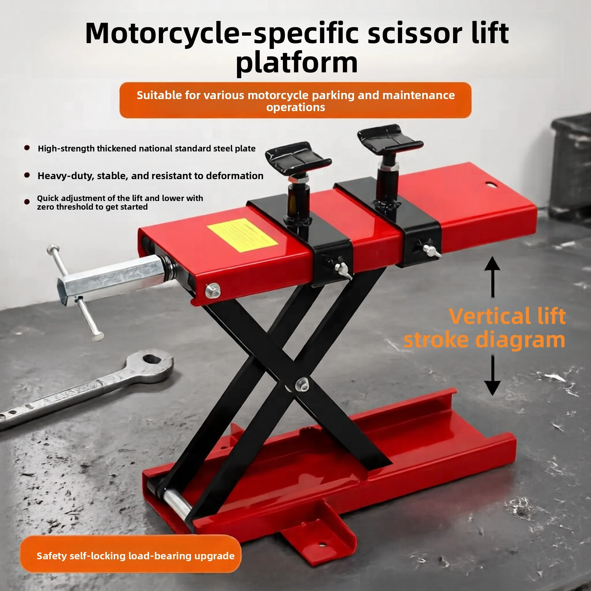 Steel Motorcycle Lift Platform Scissor Jack Stand Hoist Garage Workshop Repair Maintenance Workbench Table Bike Service