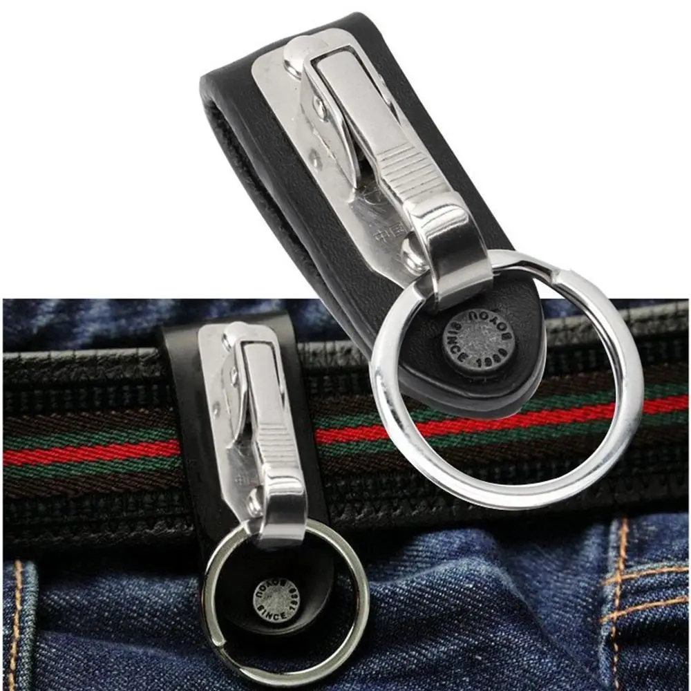 Business Style Detachable Leather Men\'s Waist Hanged Car Key Ring Accessories Keyring Holder on Belt Clip