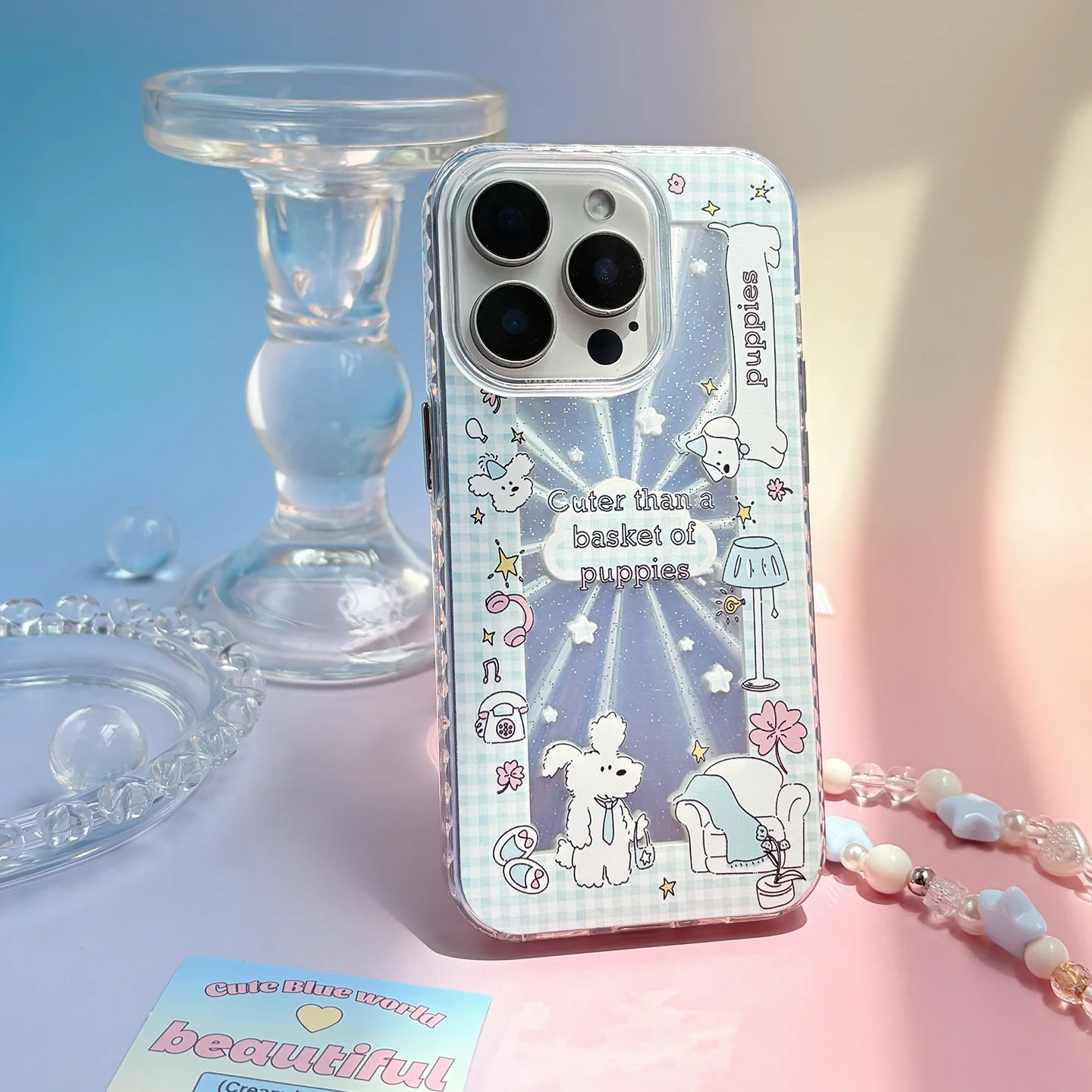 

Premium Glitter Phone Case for iPhone 16 16E 15 Pro Max 14 13 Pro 12 11 Plus Camera Protection for Male Female Korean Pony Puppy