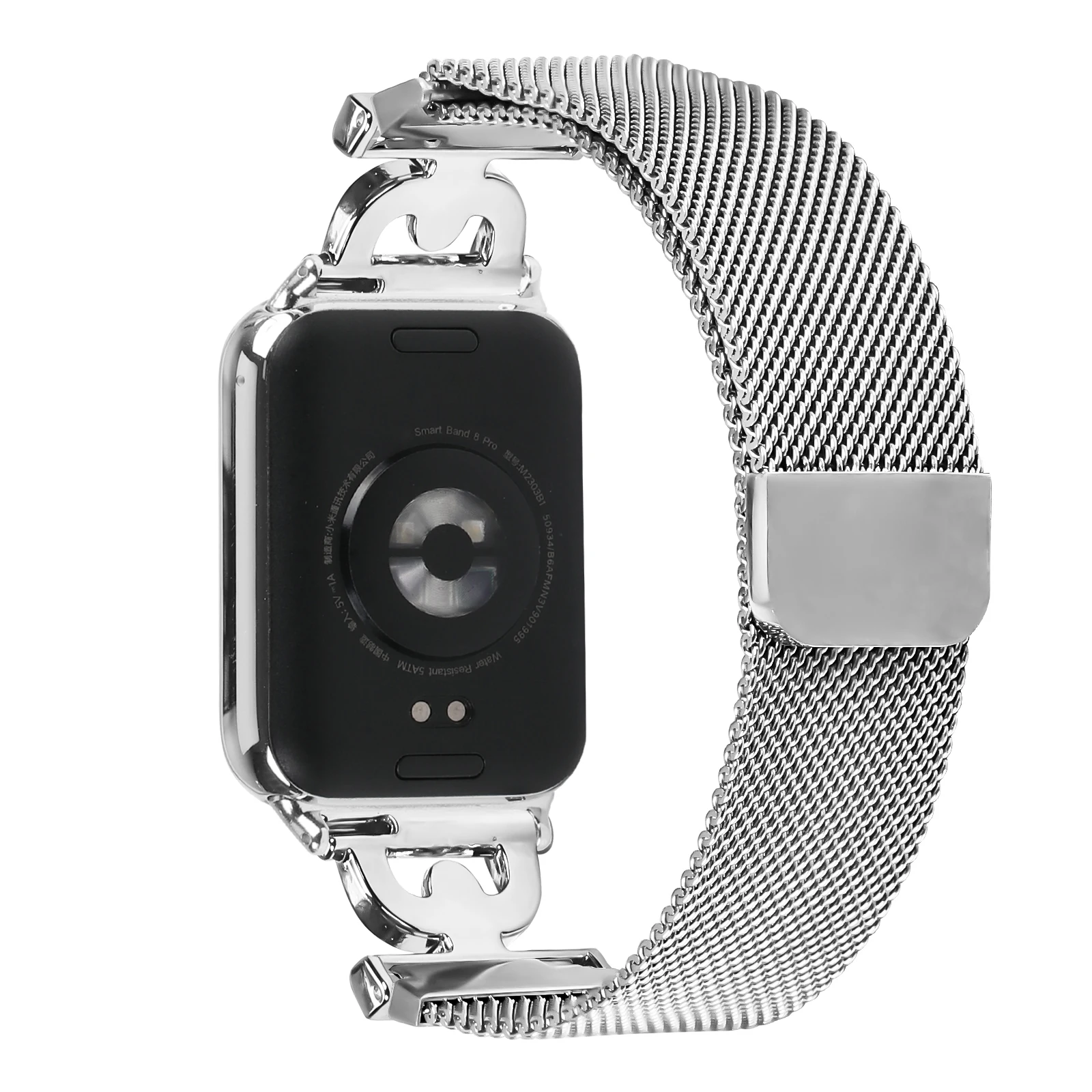 

For Xiaomi Redmi Watch 4 Watch Band Silver Milanese Stainless Steel Strap D-Shape Rhinestones Decor